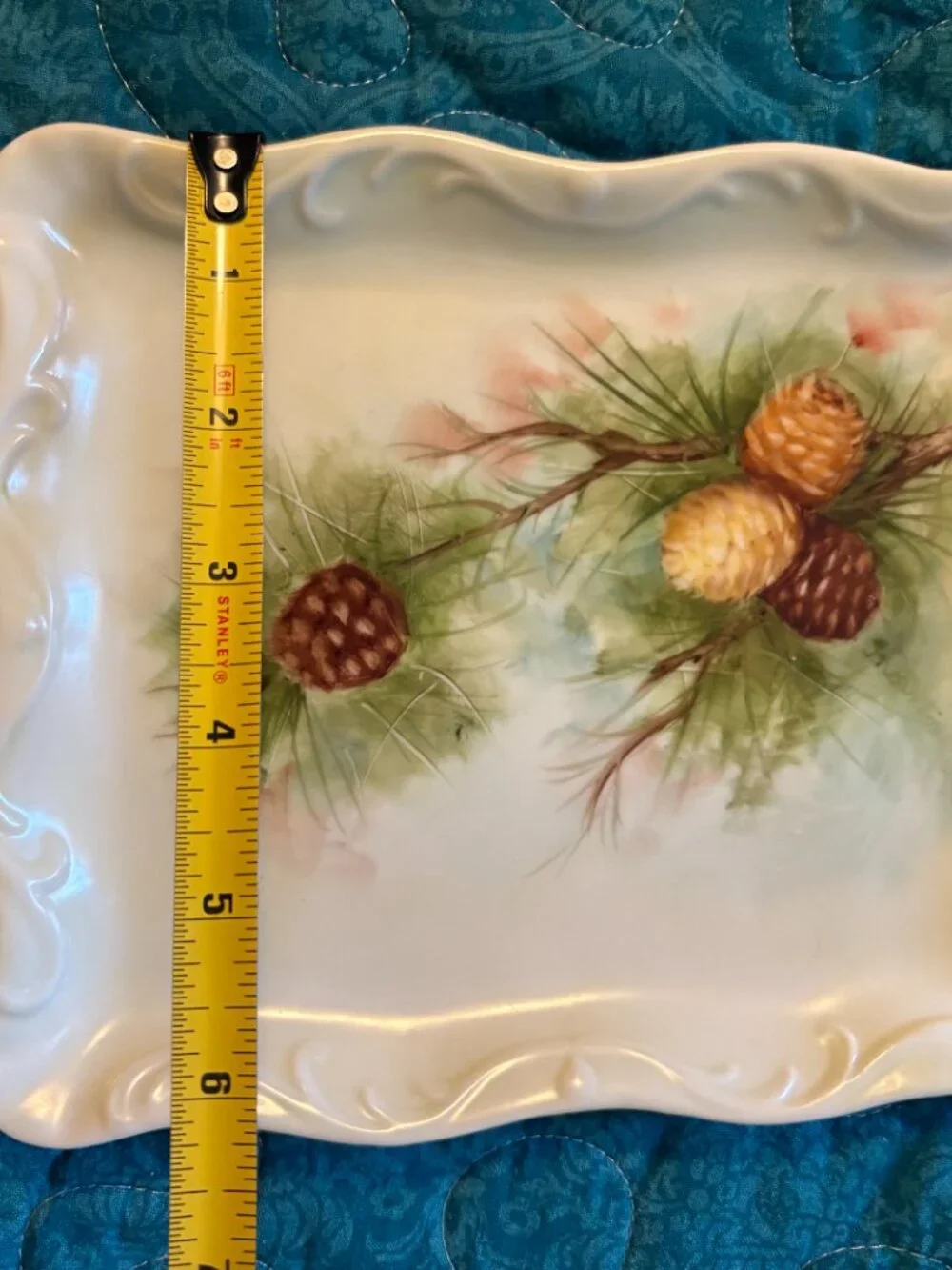 Vintage Covered Cheese Hand-Painted Pinecone Design Dish